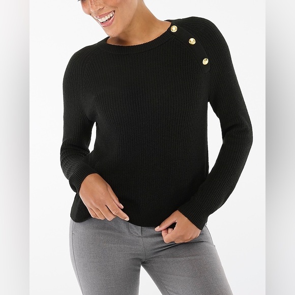 New J. Crew Button Raglan Crewneck Sweater in Black - Picture 14 of 16